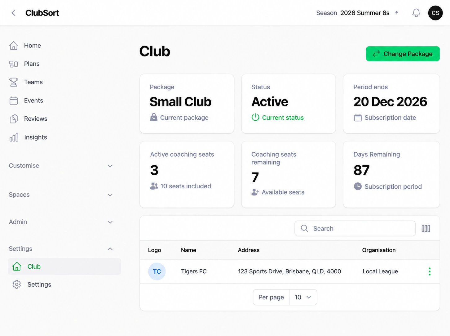 Club details form