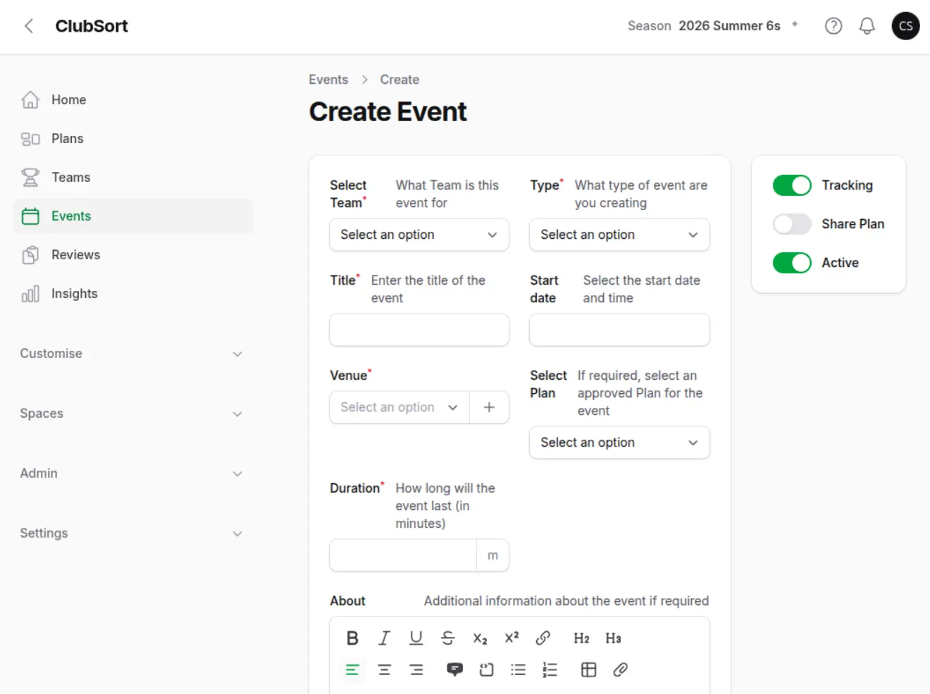 Create Event form