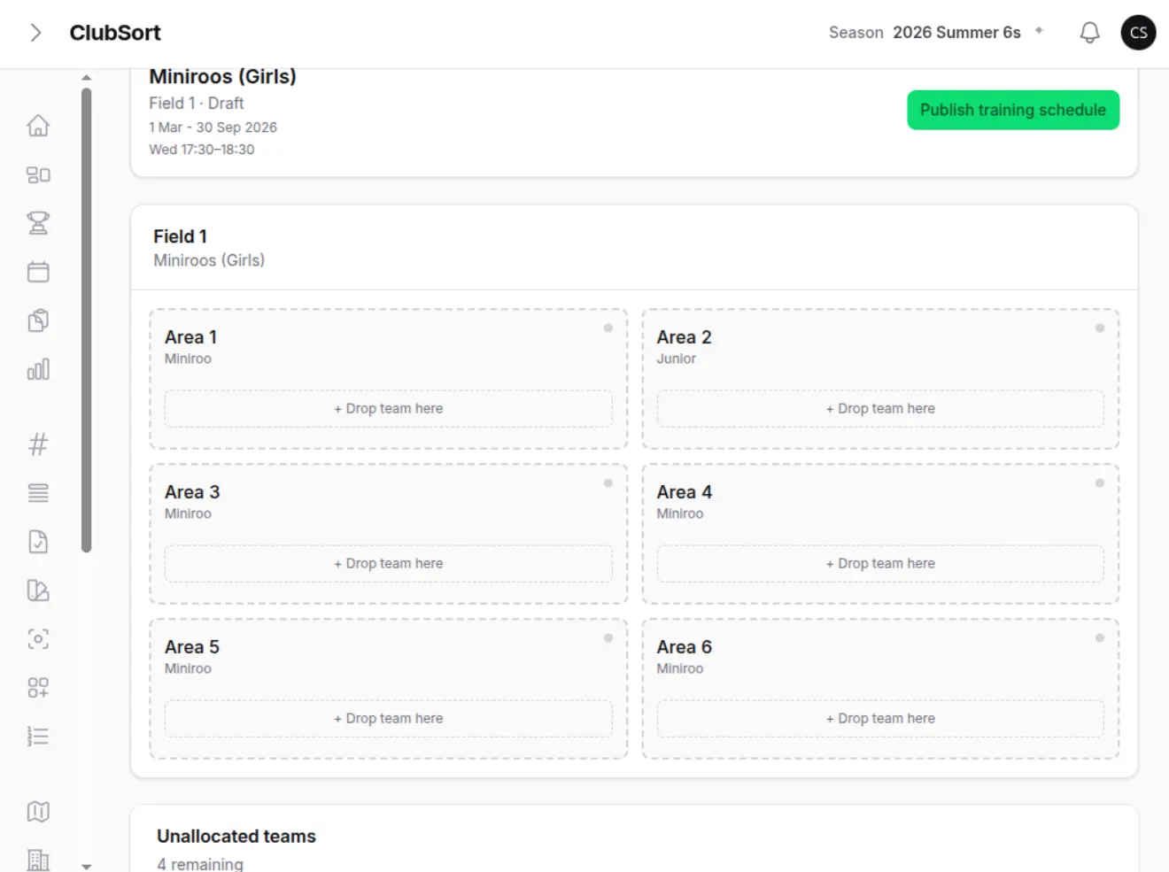 Training Planner allocation
