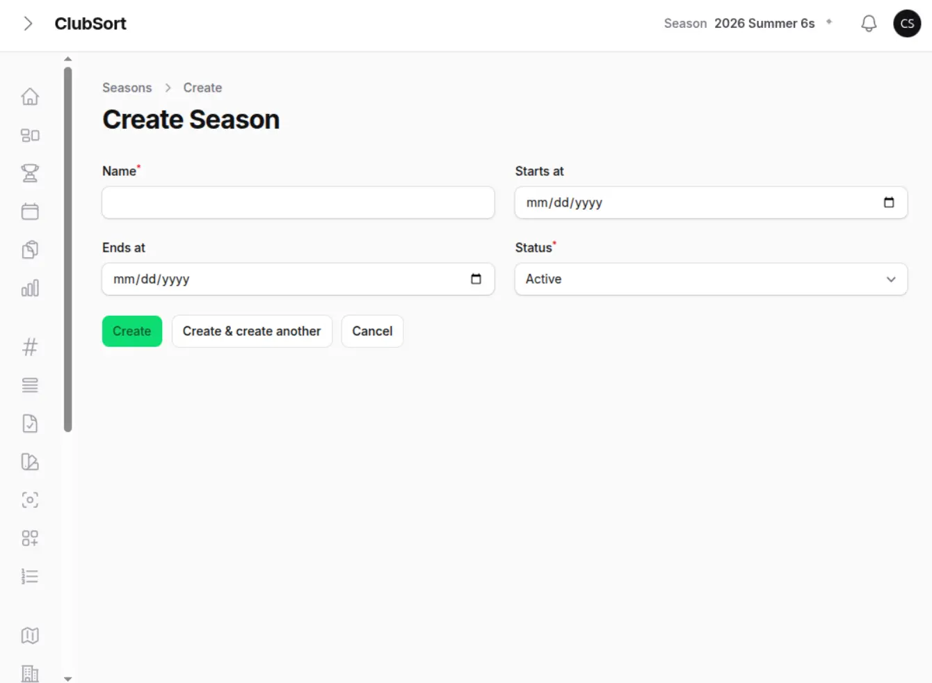 Create Season form